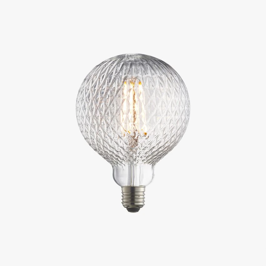 Garnet LED Facet Globe Shaped Bulb With Clear Glass 1 Garnet LED Facet Globe Shaped Bulb With Clear Glass