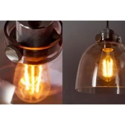 Matthew Black Chrome Pendant With Clear Tinted Glass Shade -Furniture Sales Store en2100095 de