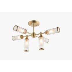 Julian Small Glass Semi-Flush Ceiling Light In Brushed Brass