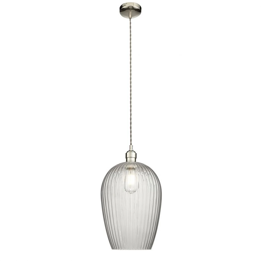 Hexton Large Ribbed Glass Pendant In Bright Nickel 1 Hexton Large Ribbed Glass Pendant In Bright Nickel