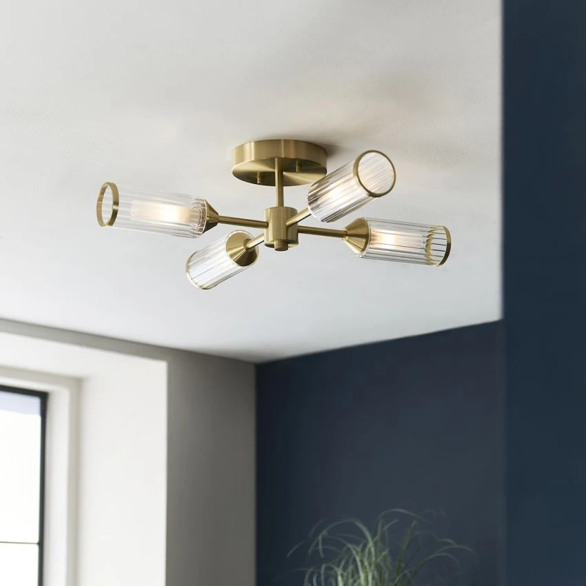 Julian Semi Flush Glass Light In Brushed Brass 2 Julian Semi Flush Glass Light In Brushed Brass - Image 2