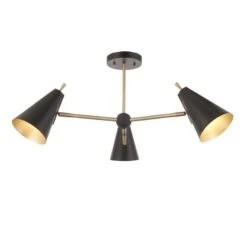 Mika Mid Century Semi Flush Light In Matt Black
