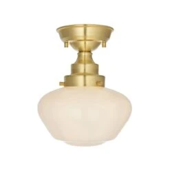 Cambrose Opal Glass Semi Flush Light In Brass