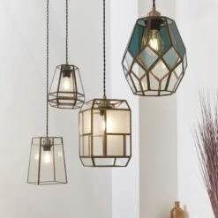 Rigdon Smoked Glass Pendant Shade In Antique Brass -Furniture Sales Store en24040023 l2