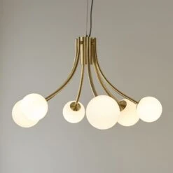 Bud Opal Glass Six Light Pendant In Satin Brass -Furniture Sales Store en24040068 l2