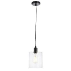 Bonnie Clear Glass Pendant In Matt Black