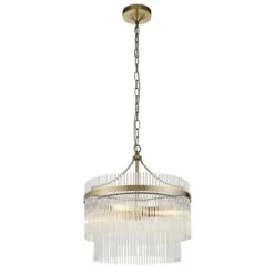 Monica Clear Glass Three Light Pendant In Antique Brass