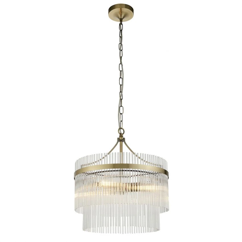 Monica Clear Glass Three Light Pendant In Antique Brass 1 Monica Clear Glass Three Light Pendant In Antique Brass