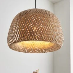 Bailey Natural Bamboo Dome Pendant In Matt Black -Furniture Sales Store en24040149 l2