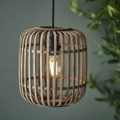 Meike Natural Bamboo Pendant In Matt Black -Furniture Sales Store en24040168 l2