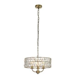 Clayton Crystal Glass Three Light Pendant In Antique Brass