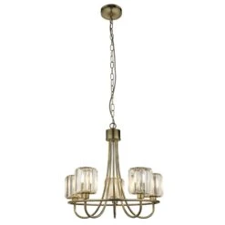 Bernadette Clear Glass Five Light Pendant In Antique Brass