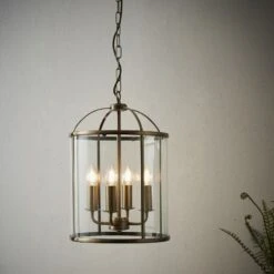 Leonard Four Light Pendant In Antique Brass -Furniture Sales Store en24040210 l1