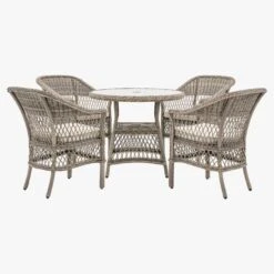 Lingerer 4 Seater Round Dining Set In Stone