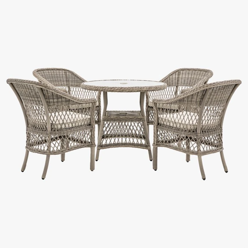 Lingerer 4 Seater Round Dining Set In Stone 1 Lingerer 4 Seater Round Dining Set In Stone