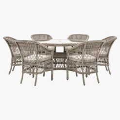 Lingerer 6 Seater Round Dining Set In Stone