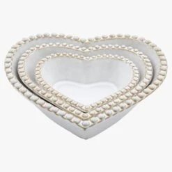 Farmhouse Beaded Heart Bowl, Set Of 3